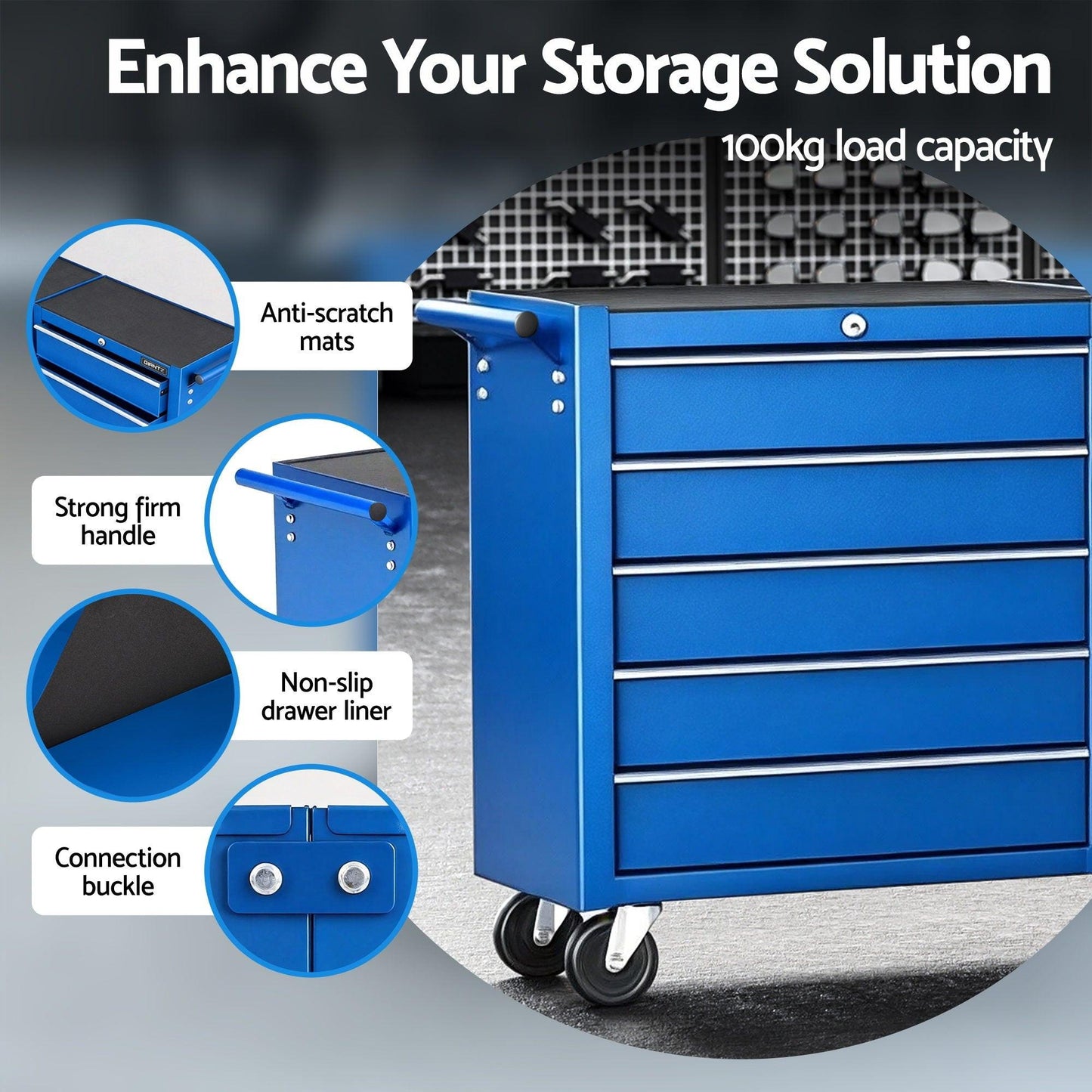 Giantz Tool Chest Trolley 10 Drawers Toolbox Storage Blue.