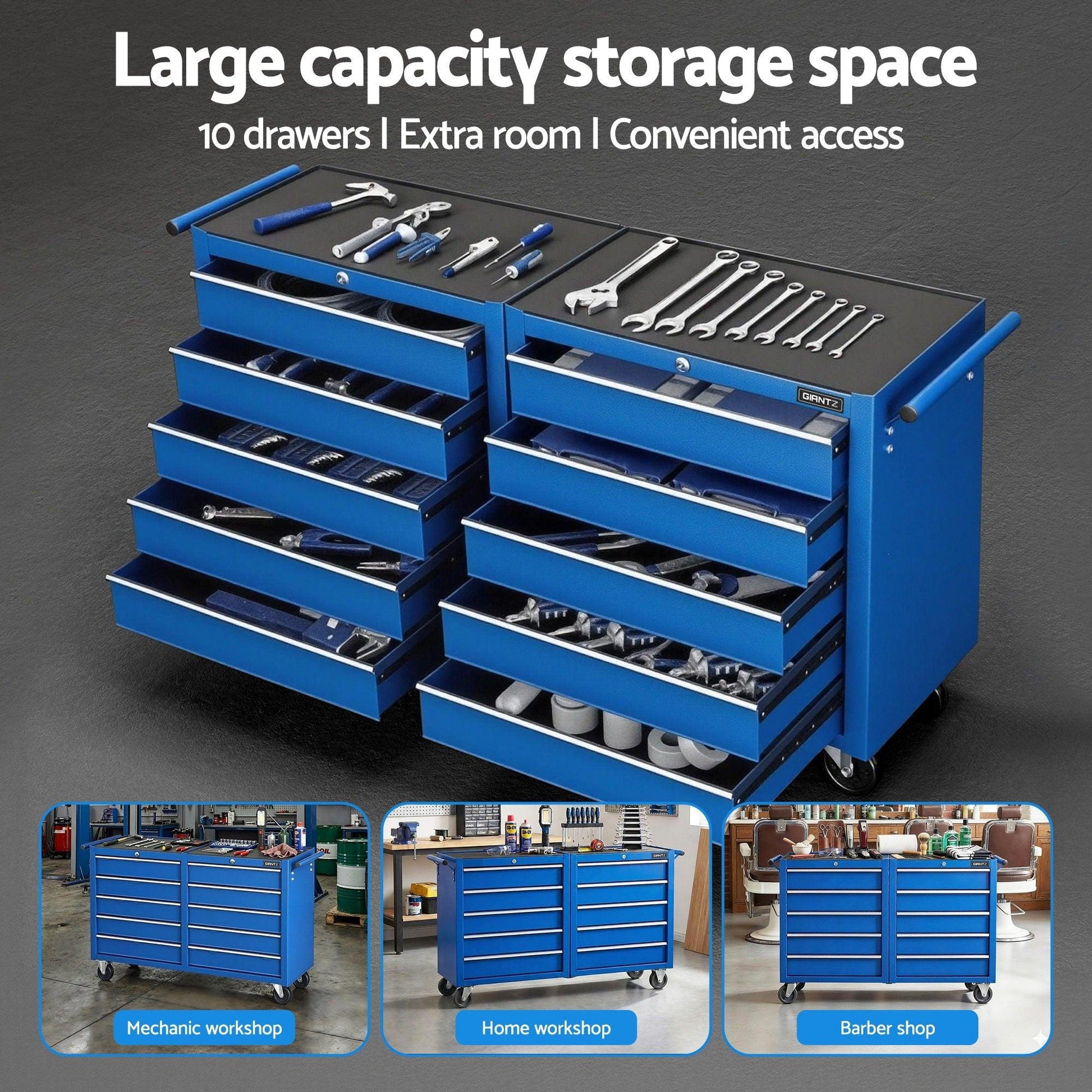 Giantz Tool Chest Trolley 10 Drawers Toolbox Storage Blue.