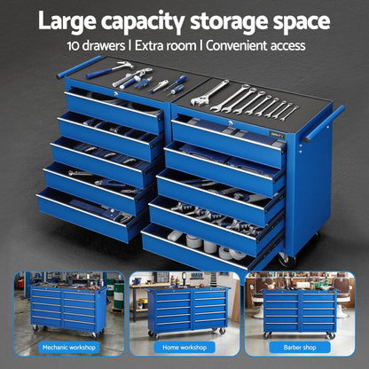 Giantz Tool Chest Trolley 10 Drawers Toolbox Storage Blue.