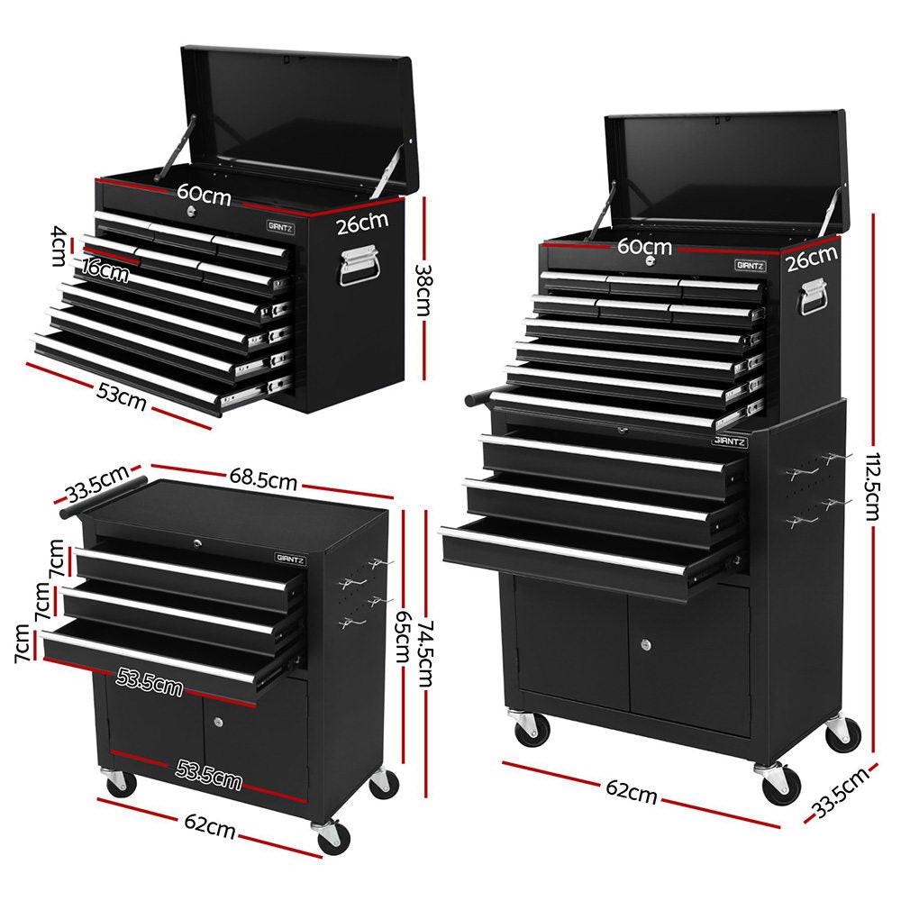 Giantz 13 Drawer Tool Box Cabinet Chest Toolbox Storage Garage Organiser Black.