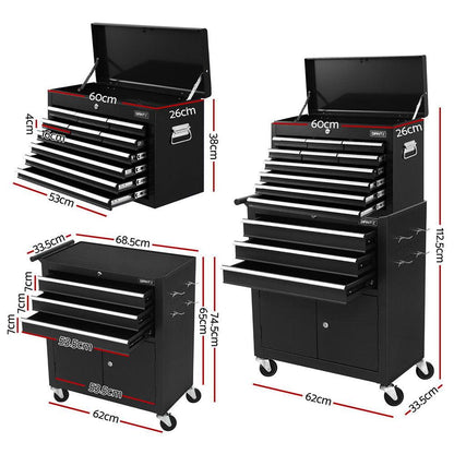 Giantz 13 Drawer Tool Box Cabinet Chest Toolbox Storage Garage Organiser Black.