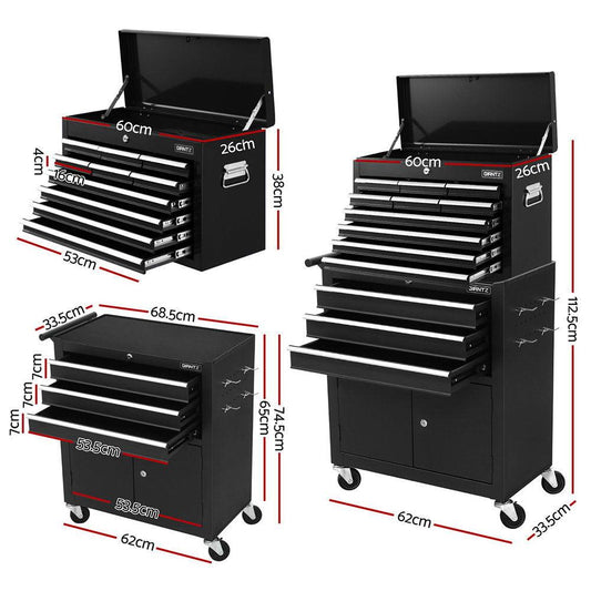 Giantz 13 Drawer Tool Box Cabinet Chest Toolbox Storage Garage Organiser Black.