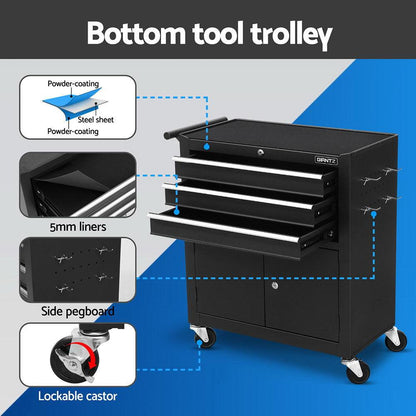 Giantz 13 Drawer Tool Box Cabinet Chest Toolbox Storage Garage Organiser Black.