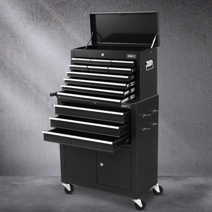 Giantz 13 Drawer Tool Box Cabinet Chest Toolbox Storage Garage Organiser Black.