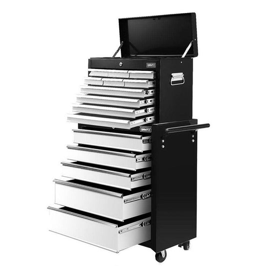 Giantz 15 Drawers Tool Chest Trolley Toolbox 2-in-1 Storage Black& Grey.