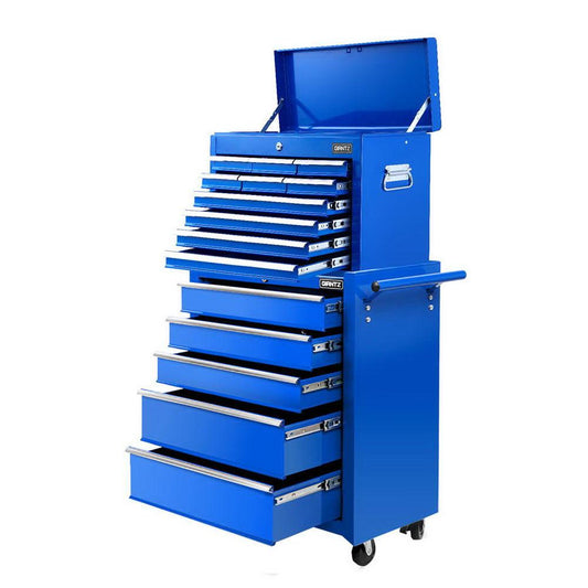 Giantz 15 Drawers Tool Chest Trolley Toolbox 2-in-1 Storage Blue.