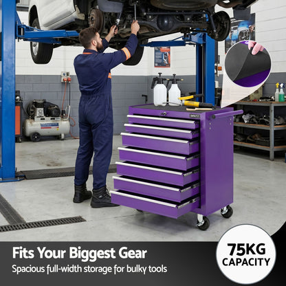 Giantz 7-Drawer Tool Chest Trolley Cabinet Toolbox Heavy Duty Garage Storage Organiser Purple
