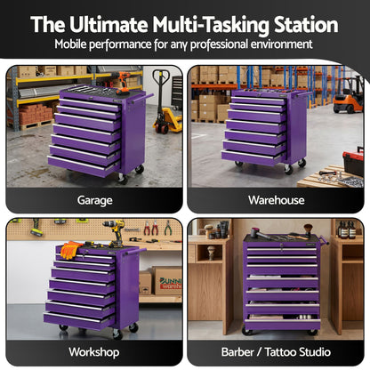 Giantz 7-Drawer Tool Chest Trolley Cabinet Toolbox Heavy Duty Garage Storage Organiser Purple