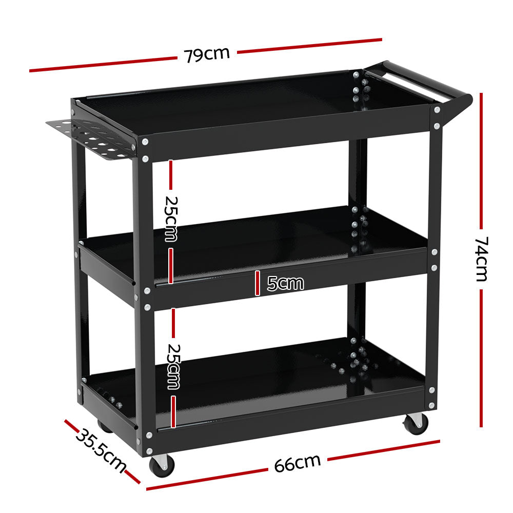Giantz 3-Tier Tool Cart Trolley Workshop Garage Storage Organizer Black.