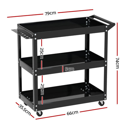 Giantz 3-Tier Tool Cart Trolley Workshop Garage Storage Organizer Black.
