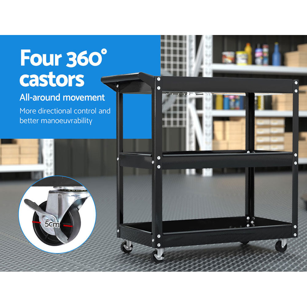 Giantz 3-Tier Tool Cart Trolley Workshop Garage Storage Organizer Black.