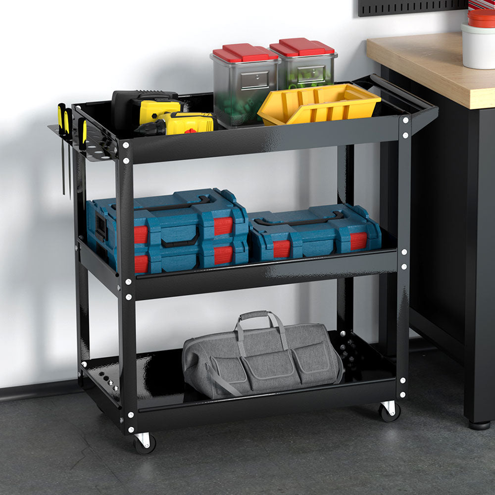 Giantz 3-Tier Tool Cart Trolley Workshop Garage Storage Organizer Black.