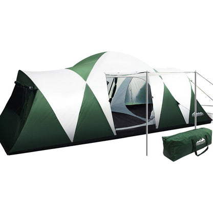 Weisshorn Family Camping Tent 12 Person Hiking Beach Tents (3 Rooms) Green.
