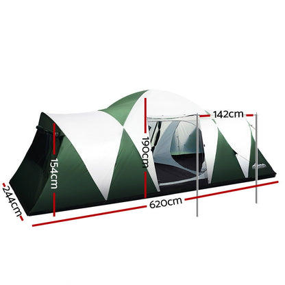 Weisshorn Family Camping Tent 12 Person Hiking Beach Tents (3 Rooms) Green.