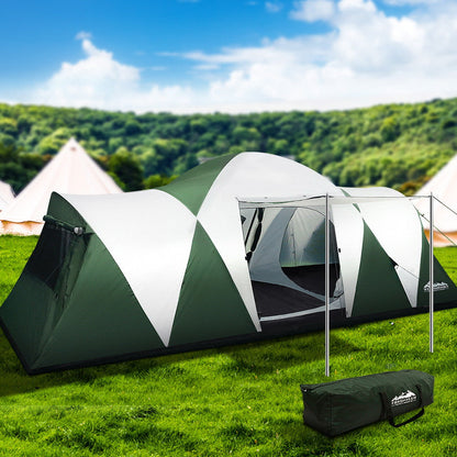 Weisshorn Family Camping Tent 12 Person Hiking Beach Tents (3 Rooms) Green.