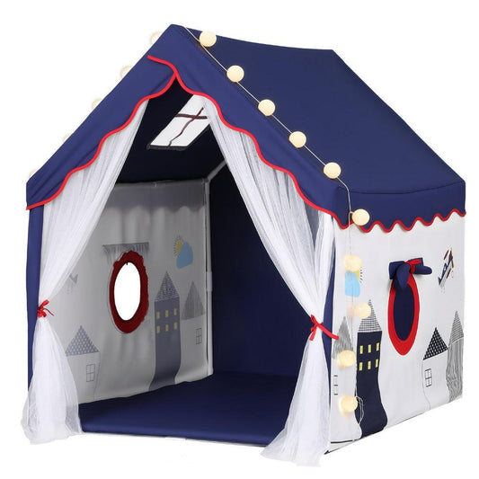 Keezi Kids Play Tent Playhouse Castle with Floor Mat String Ball Light 134X103CM.