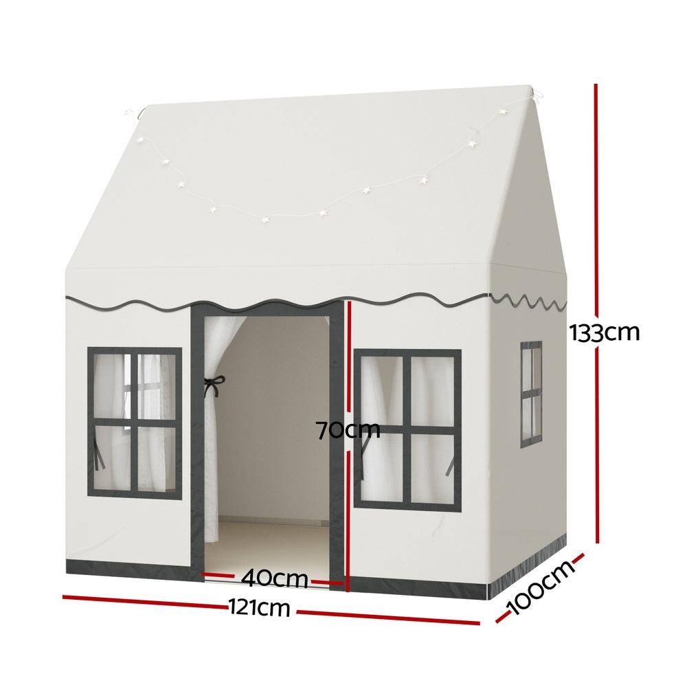 Keezi Kids Play Tent Playhouse Castle with String Lights Floor Mat Side Pocket.