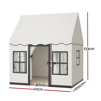 Keezi Kids Play Tent Playhouse Castle with String Lights Floor Mat Side Pocket.