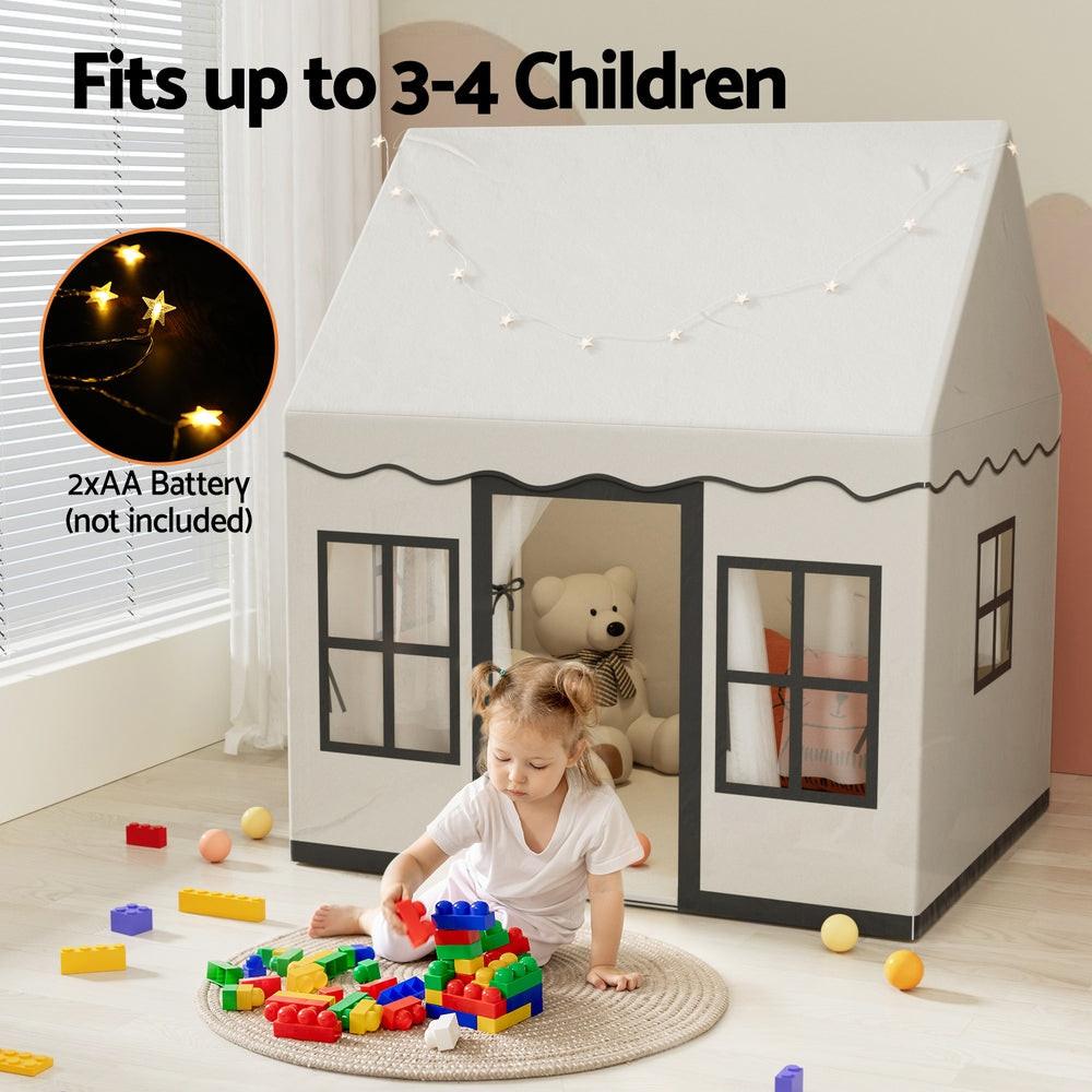 Keezi Kids Play Tent Playhouse Castle with String Lights Floor Mat Side Pocket.