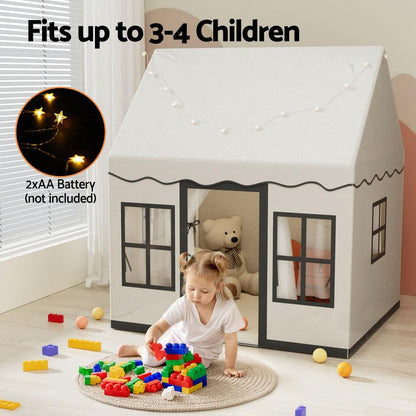 Keezi Kids Play Tent Playhouse Castle with String Lights Floor Mat Side Pocket.
