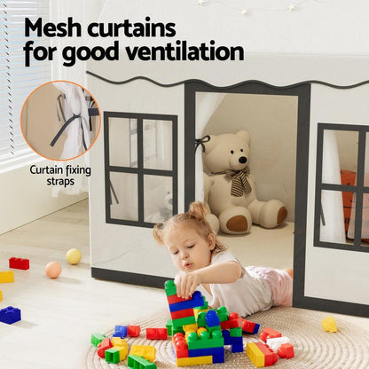 Keezi Kids Play Tent Playhouse Castle with String Lights Floor Mat Side Pocket.