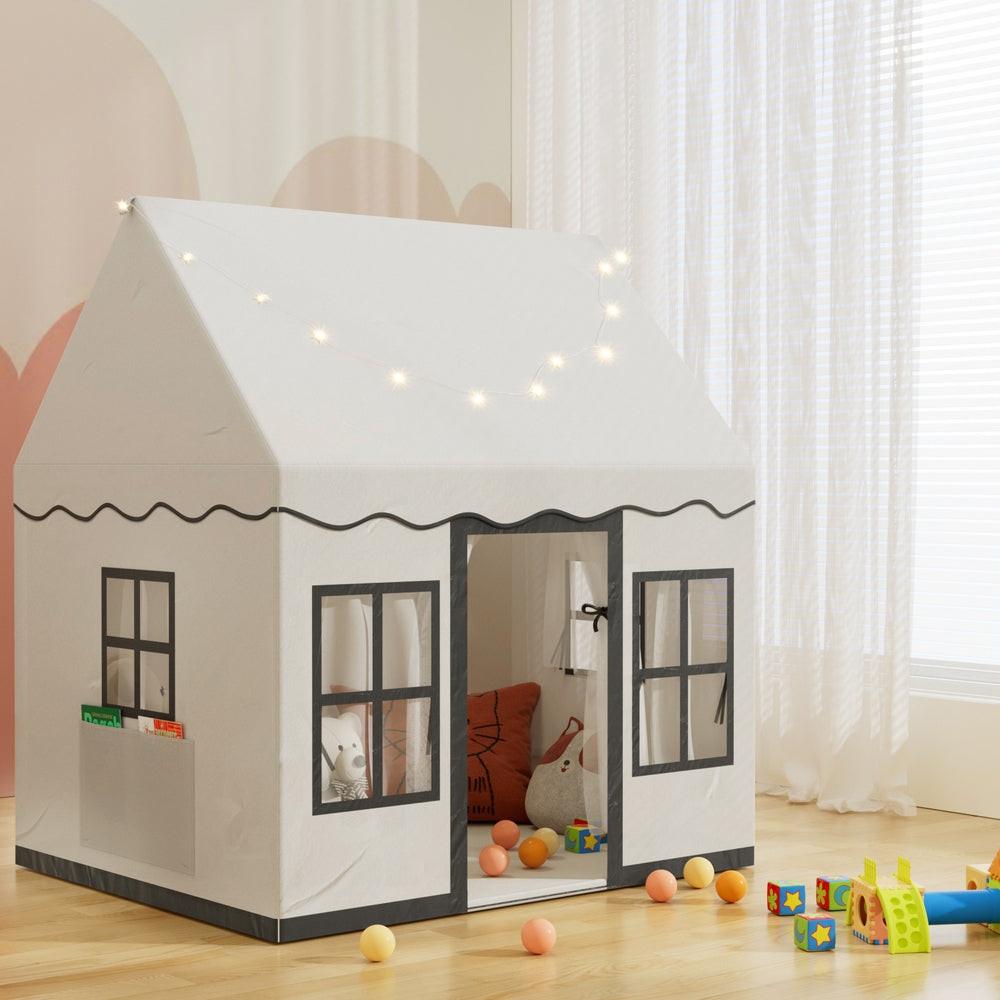 Keezi Kids Play Tent Playhouse Castle with String Lights Floor Mat Side Pocket.