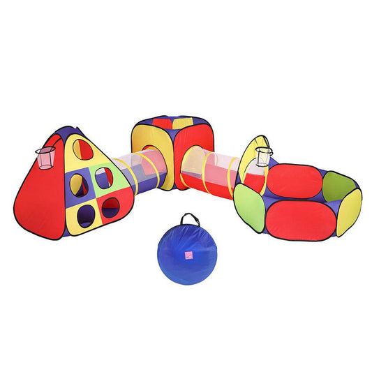 Keezi Kids Play Tent Pop Up Teepee Playhouse Ball Pit Crawl Tunnel Basketball Hoop.