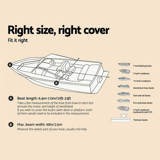 Seamanship Boat Cover 21-23ft Trailerable Jumbo Marine 600D Heavy Duty Grey.