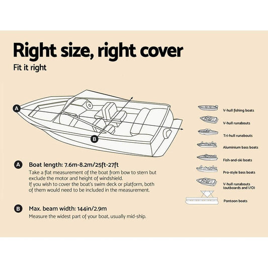 Seamanship Boat Cover 25-27ft Trailerable Jumbo Marine 600D Heavy Duty Grey.