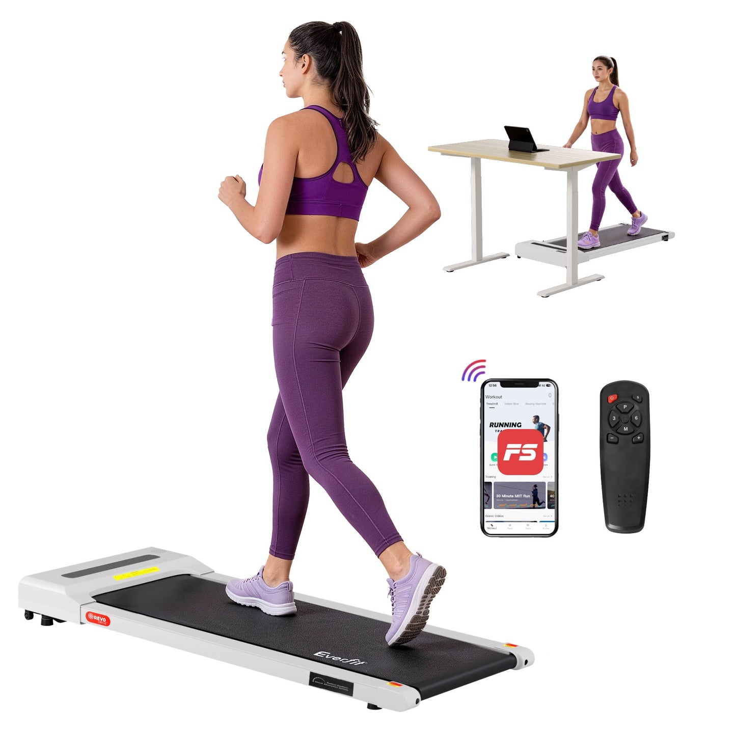 Everfit Treadmill Electric Walking Pad Under Desk Home Gym Fitness 360mm White.
