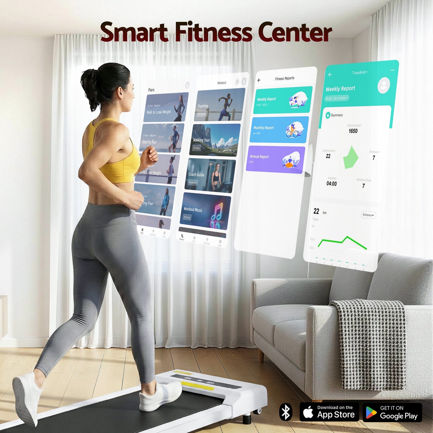 Everfit Treadmill Electric Walking Pad Under Desk Home Gym Fitness 360mm White.