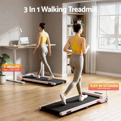 Everfit 3 in 1 Walking Pad Treadmill 12% Incline Under Desk Treadmills for Home Gym With 38cm Wide Belt Pink