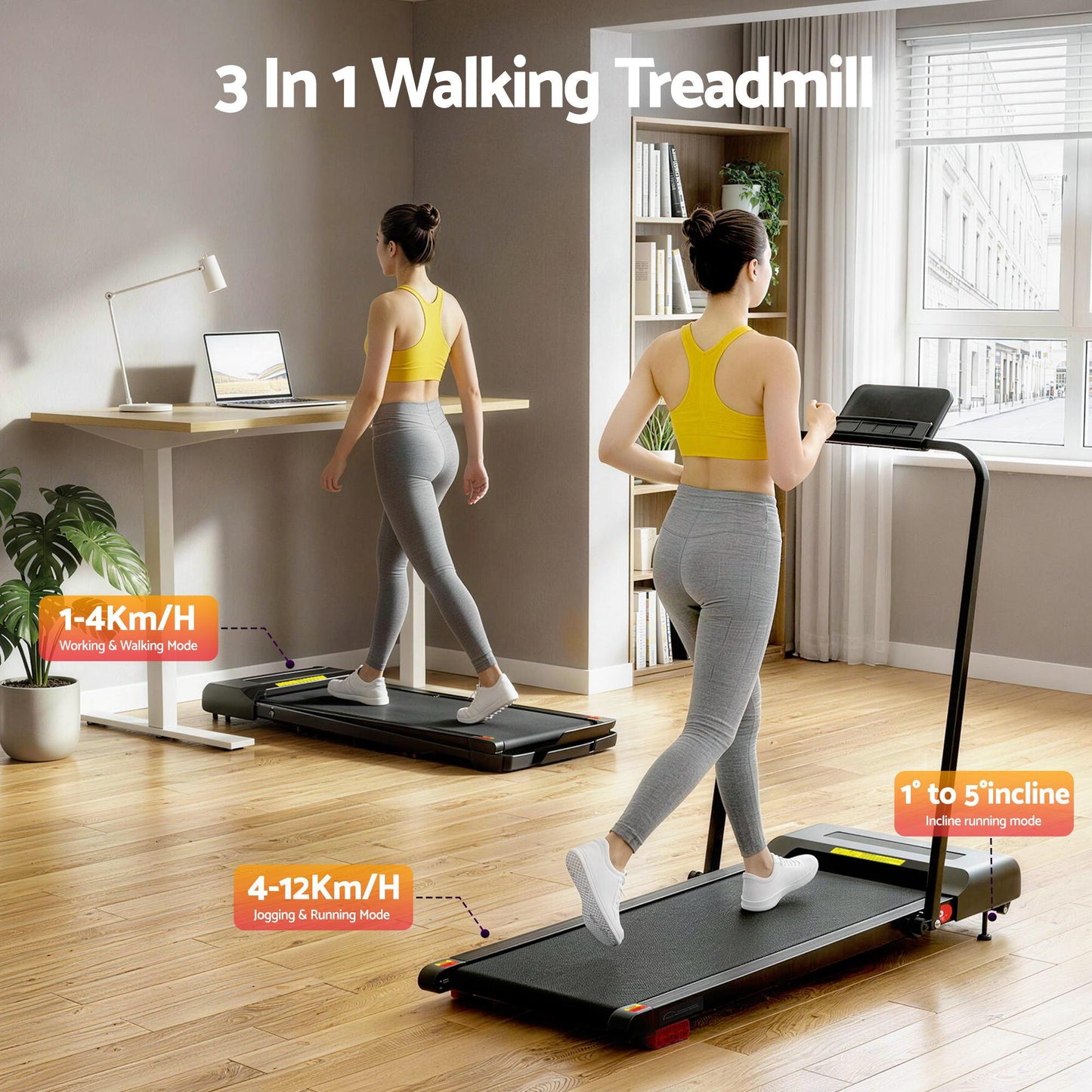 Everfit Treadmill Electric Walking Pad Incline Under Desk 380mm Black.