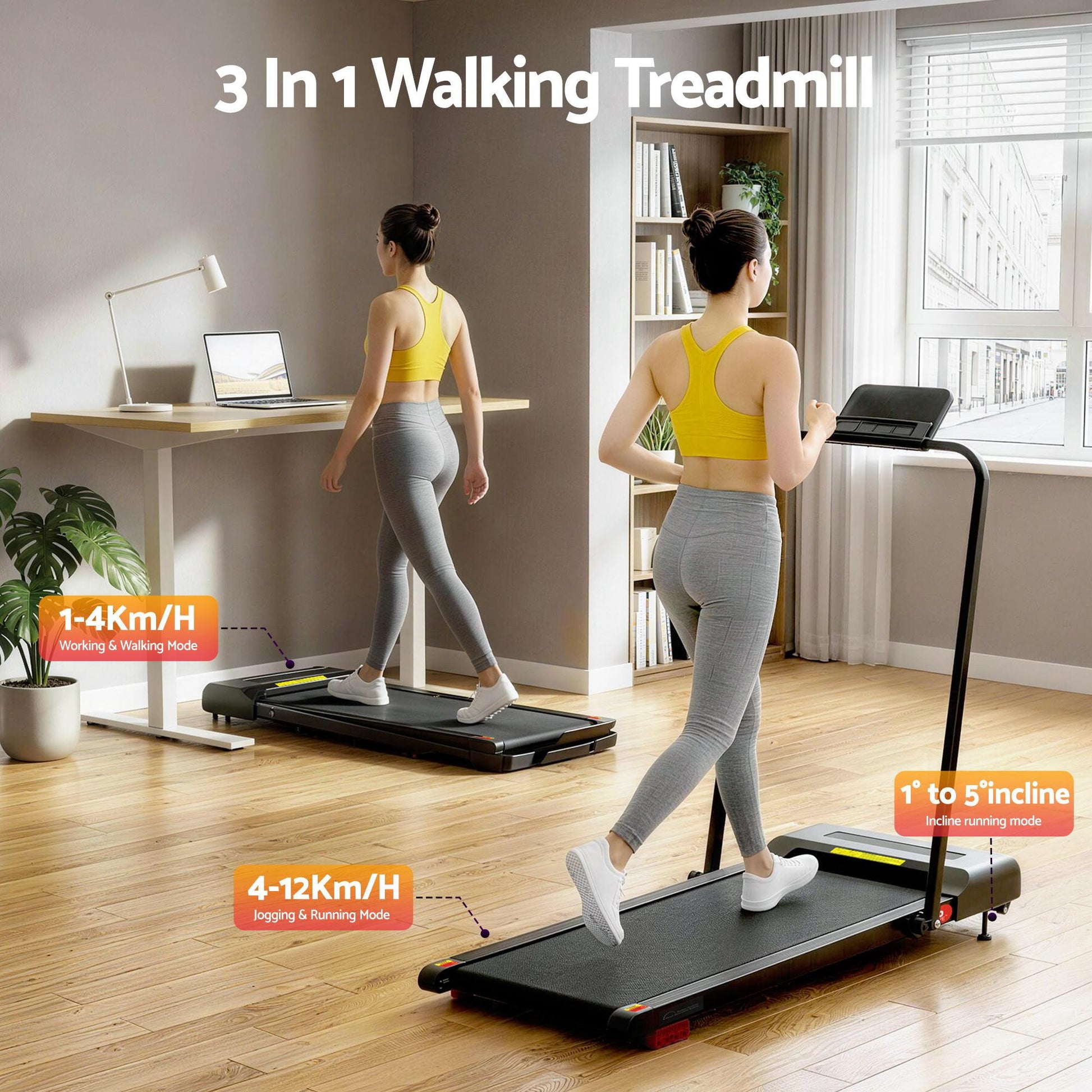 Everfit Treadmill Electric Walking Pad Incline Under Desk 380mm Black.