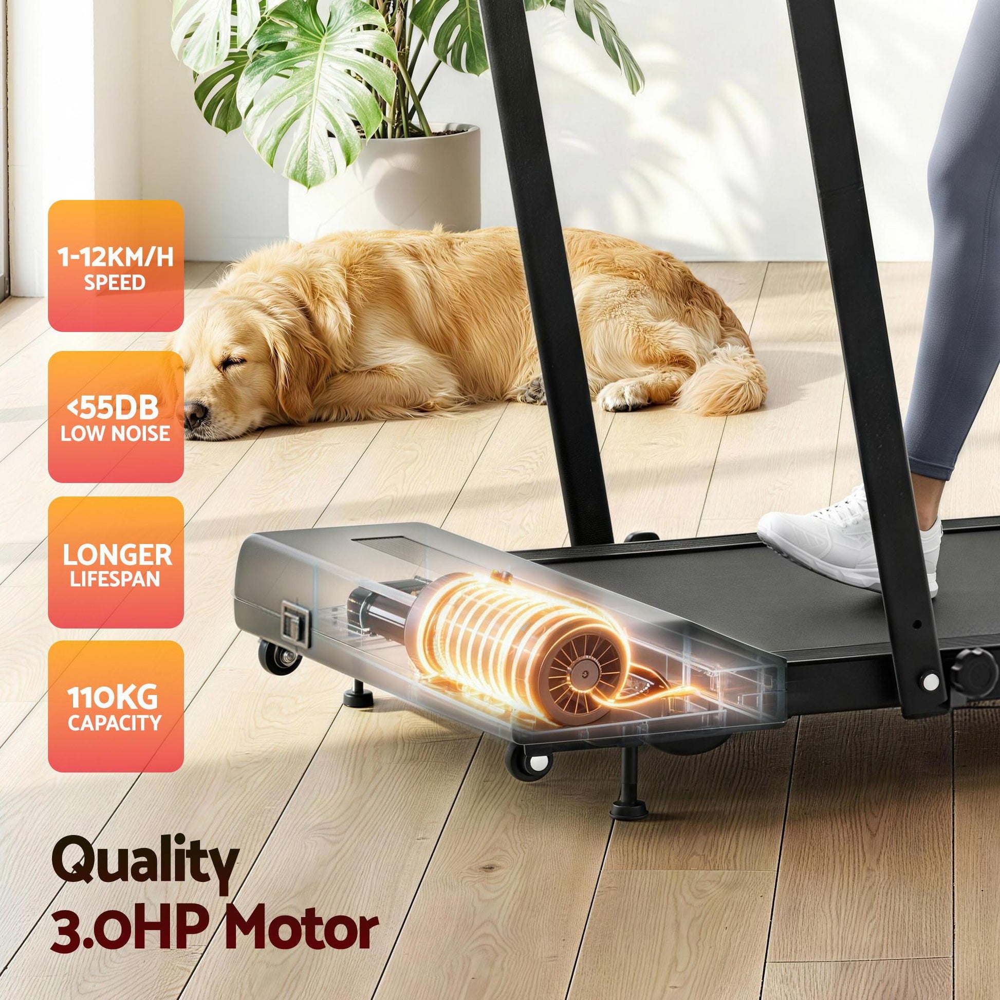 Everfit Treadmill Electric Walking Pad Incline Under Desk 380mm Black.