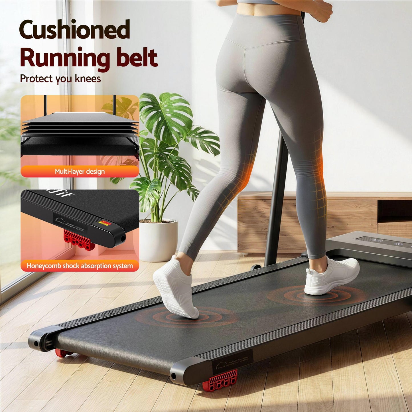 Everfit Treadmill Electric Walking Pad Incline Under Desk 380mm Black.