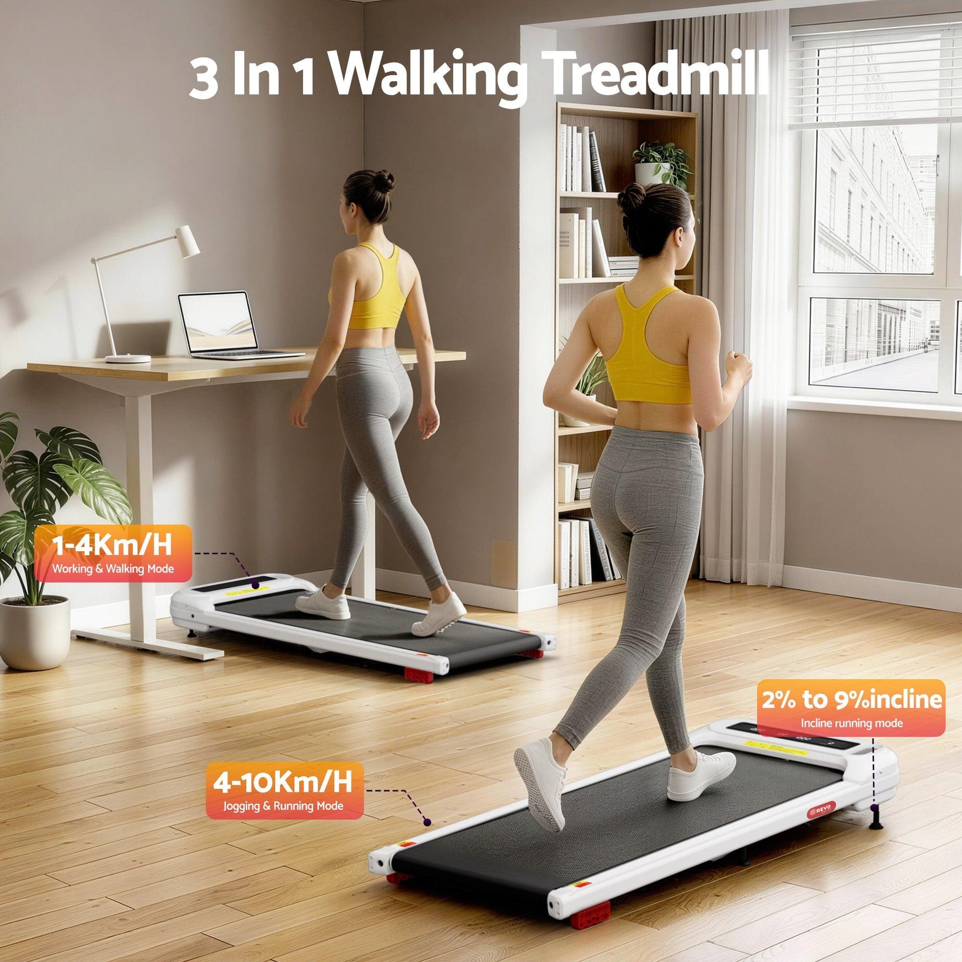 Everfit Treadmill Electric Walking Pad with Incline Under Desk Home Gym White.