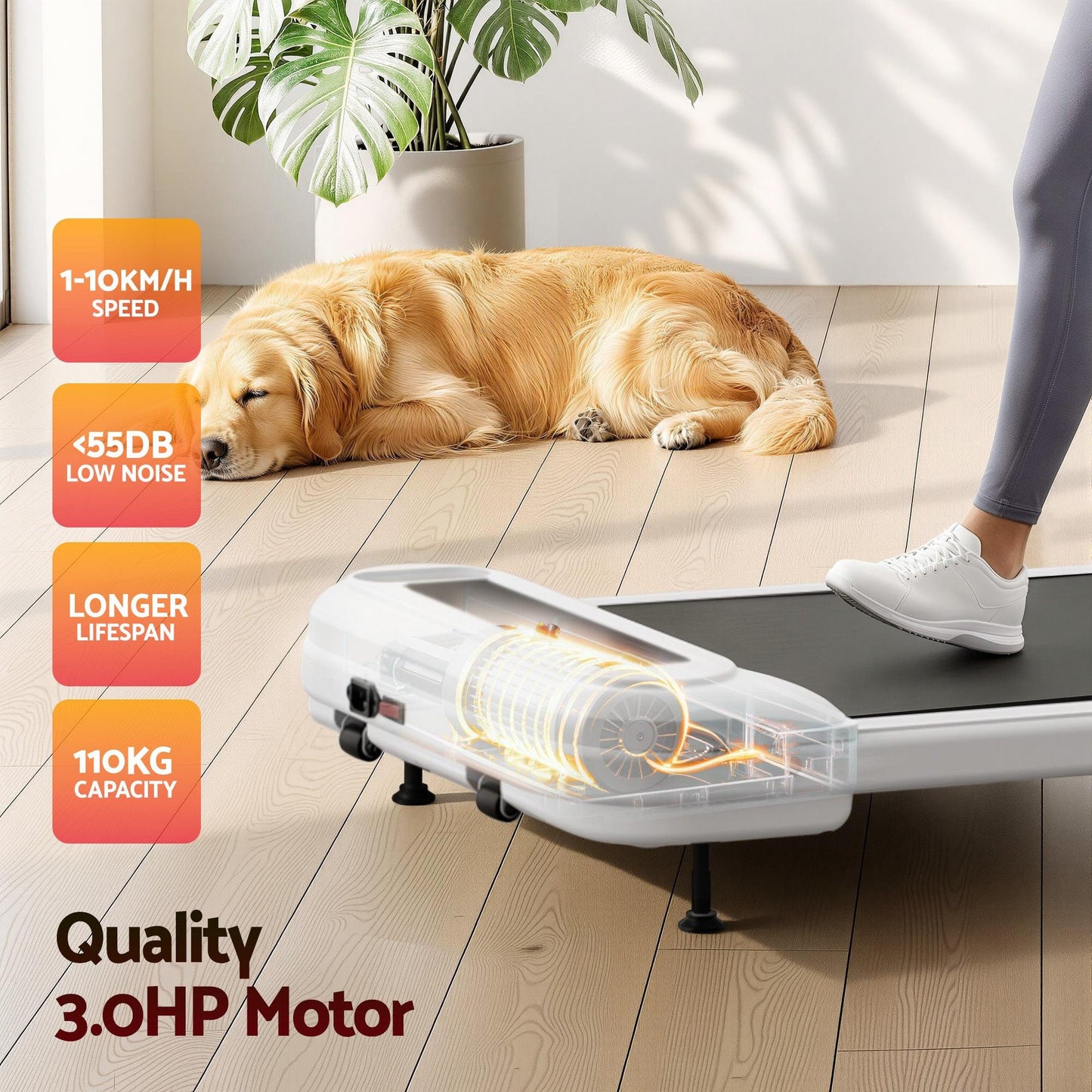 Everfit Treadmill Electric Walking Pad with Incline Under Desk Home Gym White.