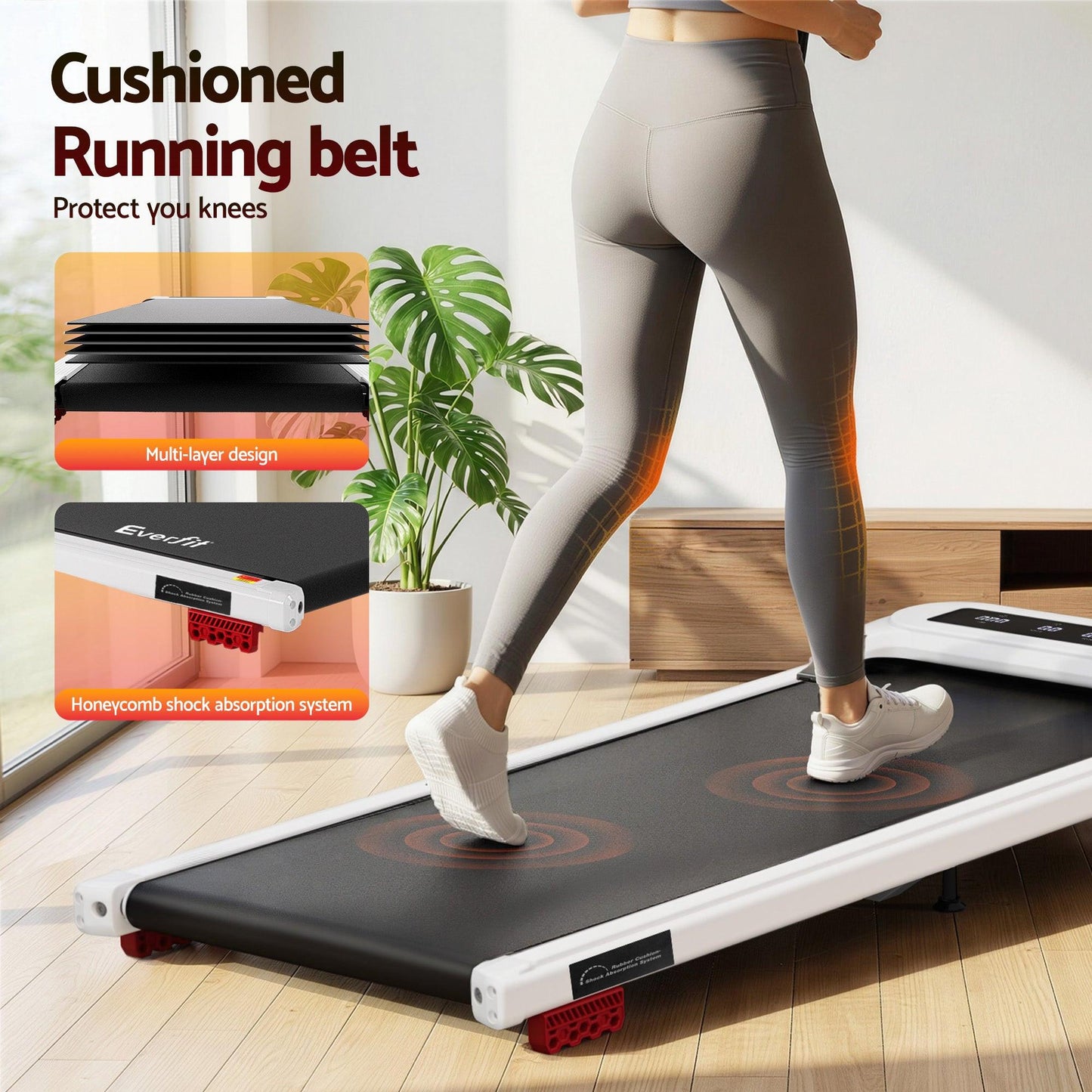 Everfit Treadmill Electric Walking Pad with Incline Under Desk Home Gym White.