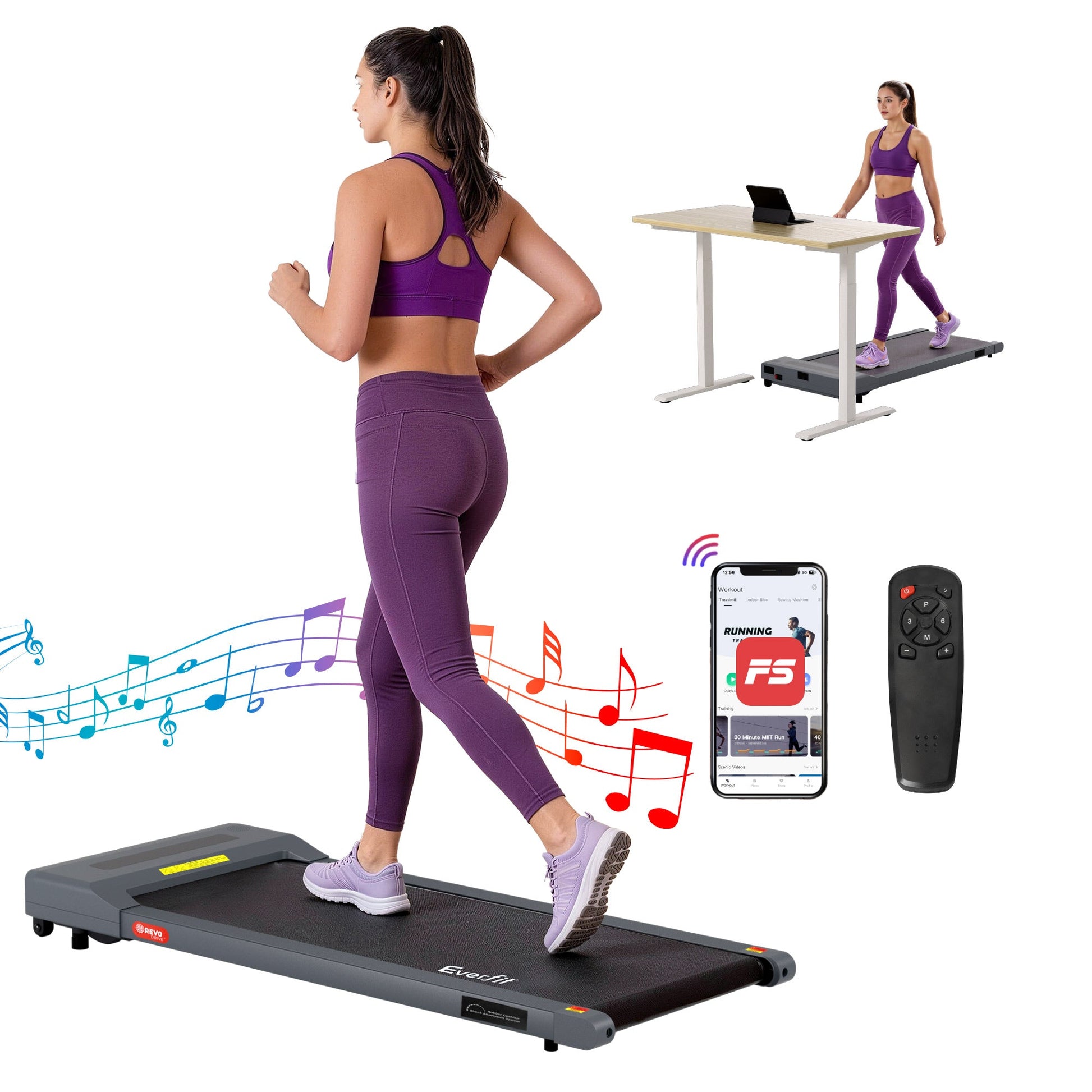 Everfit Treadmill Electric Walking Pad Under Desk Home Gym Fitness 400mm Grey.