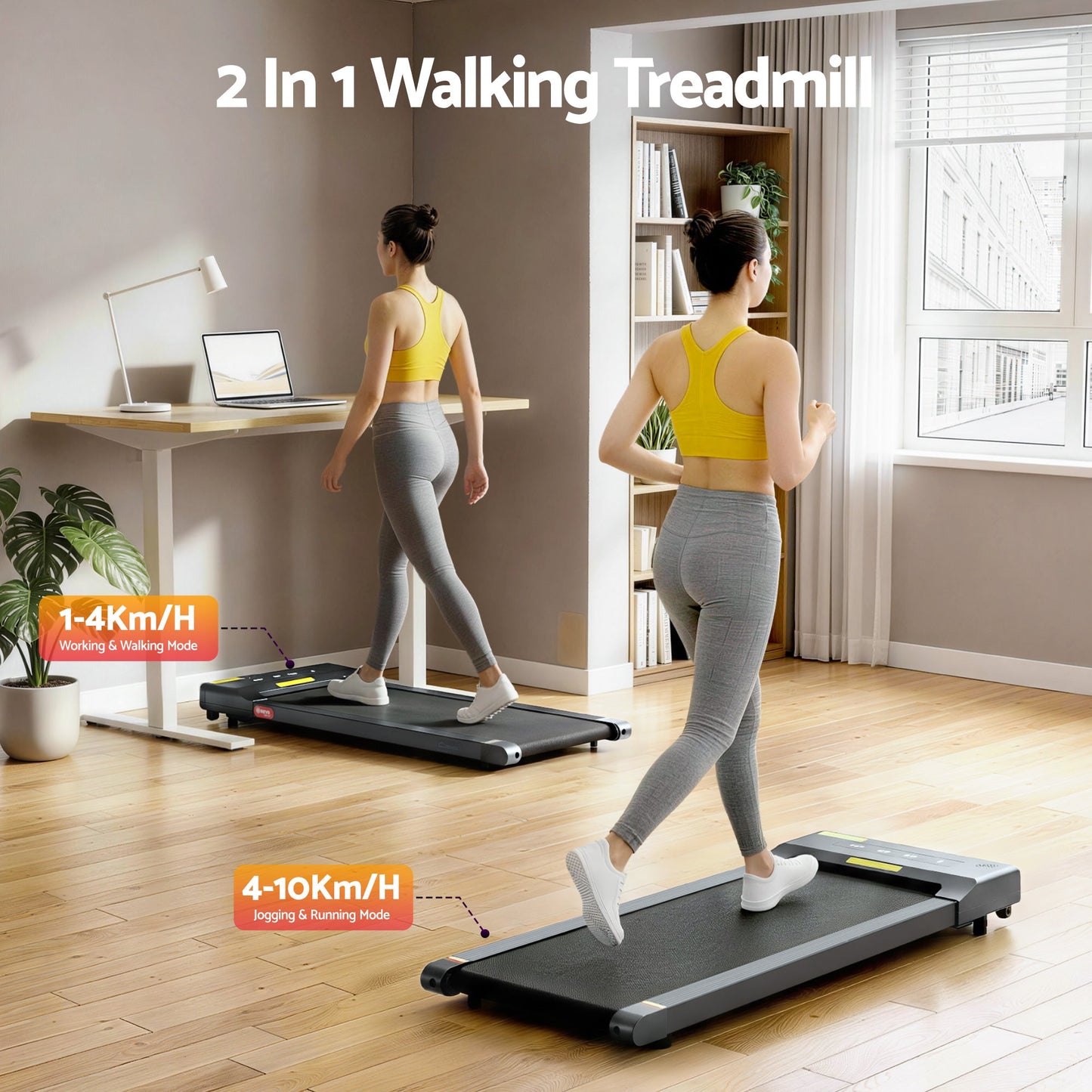 Everfit Treadmill Electric Walking Pad Under Desk Home Gym Fitness 400mm Grey.