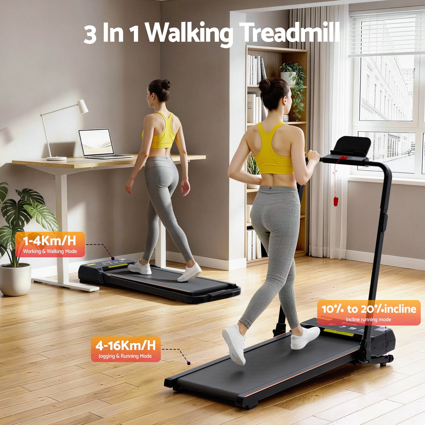 Everfit 3 in 1 Walking Pad Treadmill 20% Auto Incline Under Desk Foldable Treadmills for Home With 40cm Wide Belt.