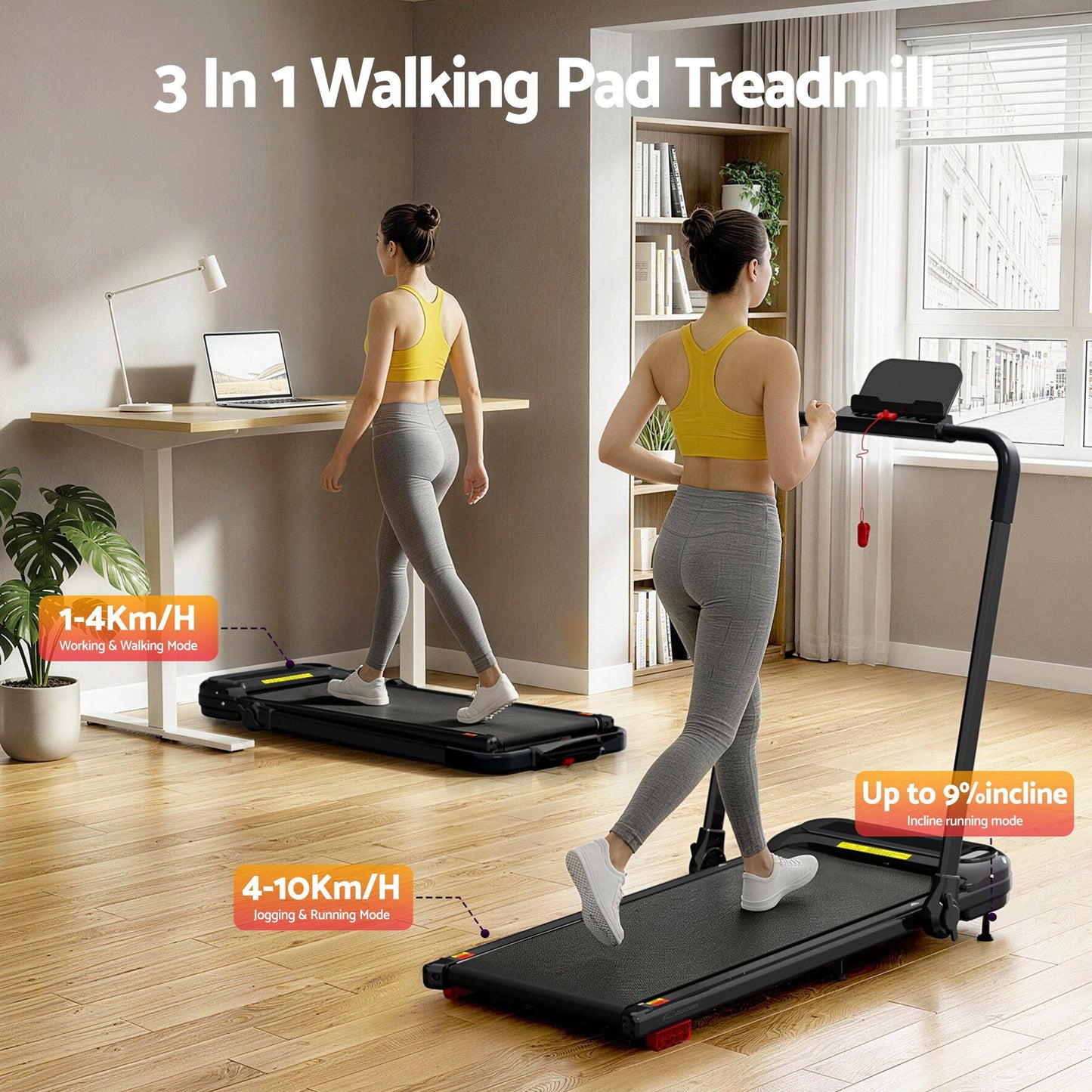 Everfit Treadmill Electric Walking Pad with Incline Foldable for Home Gym Black.