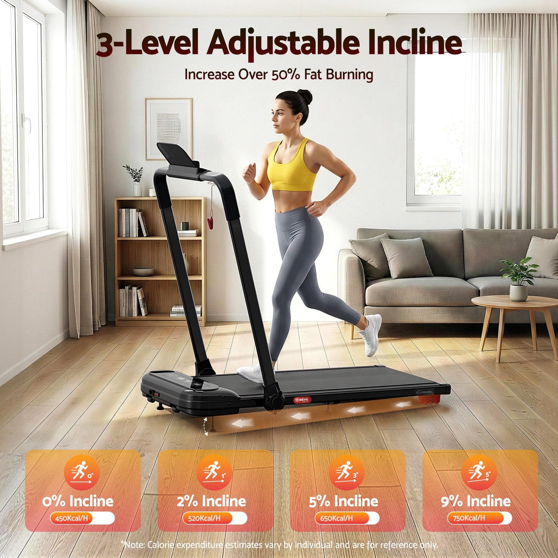 Everfit Treadmill Electric Walking Pad with Incline Foldable for Home Gym Black.