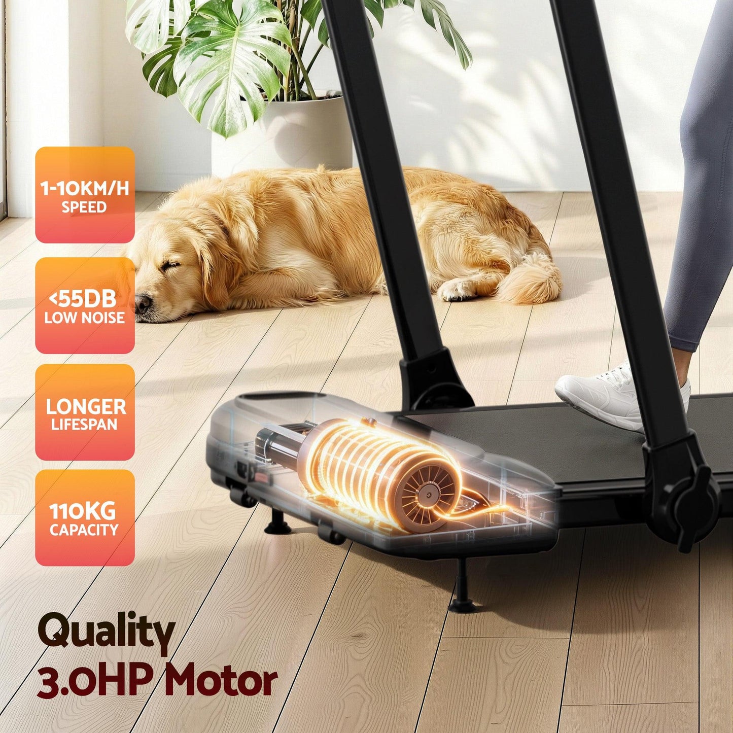 Everfit Treadmill Electric Walking Pad with Incline Foldable for Home Gym Black.