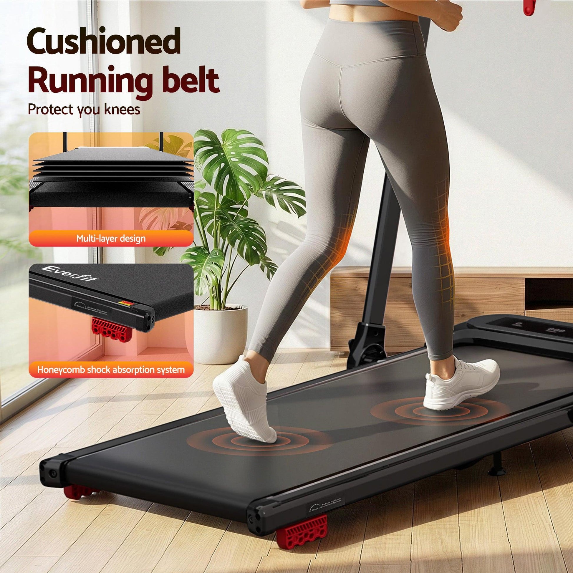 Everfit Treadmill Electric Walking Pad with Incline Foldable for Home Gym Black.