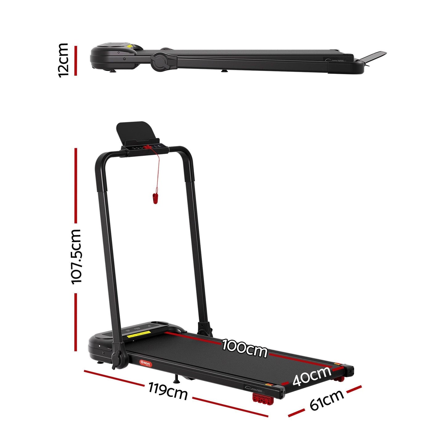 Everfit Treadmill Electric Walking Pad with Incline Foldable for Home Gym Black.