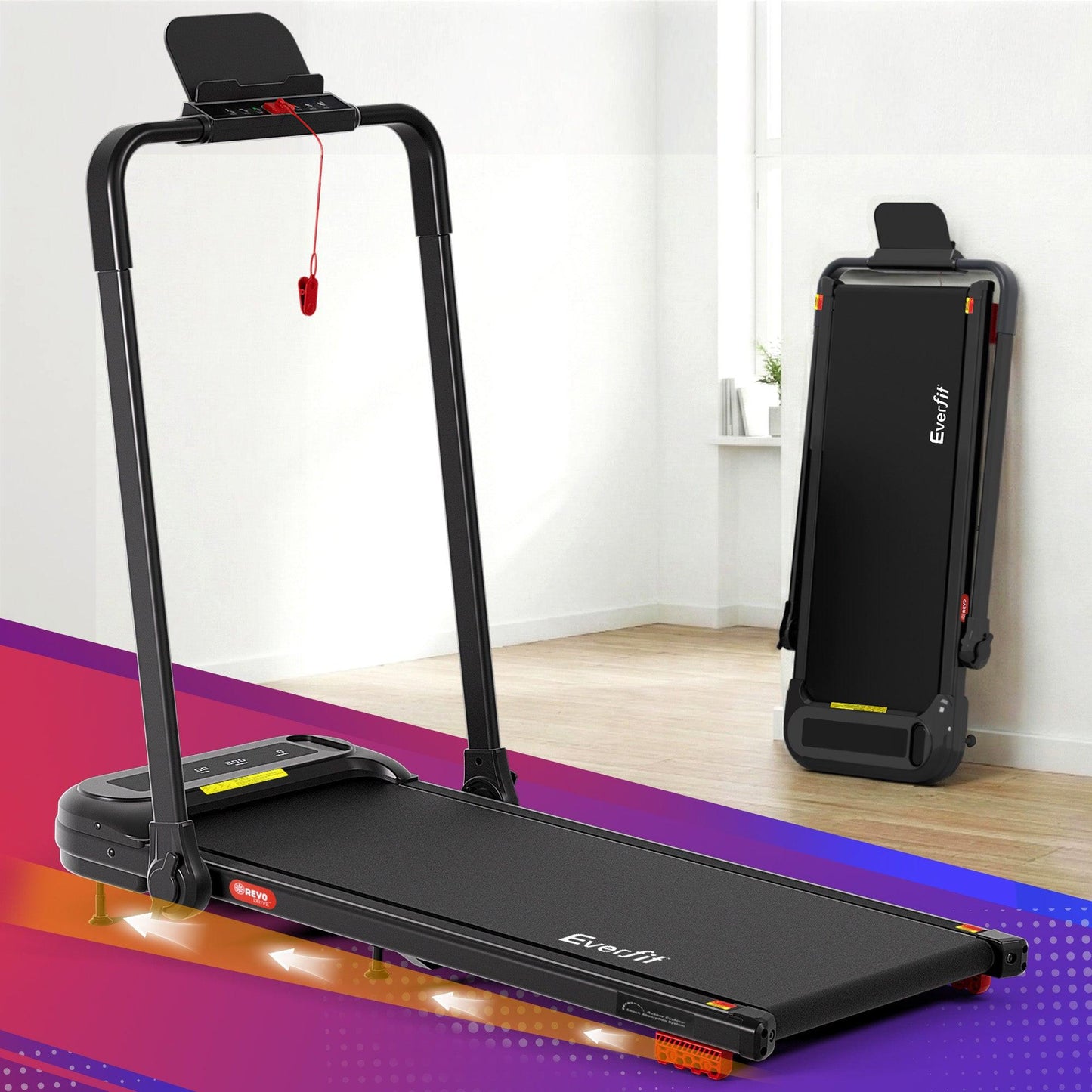 Everfit Treadmill Electric Walking Pad with Incline Foldable for Home Gym Black.