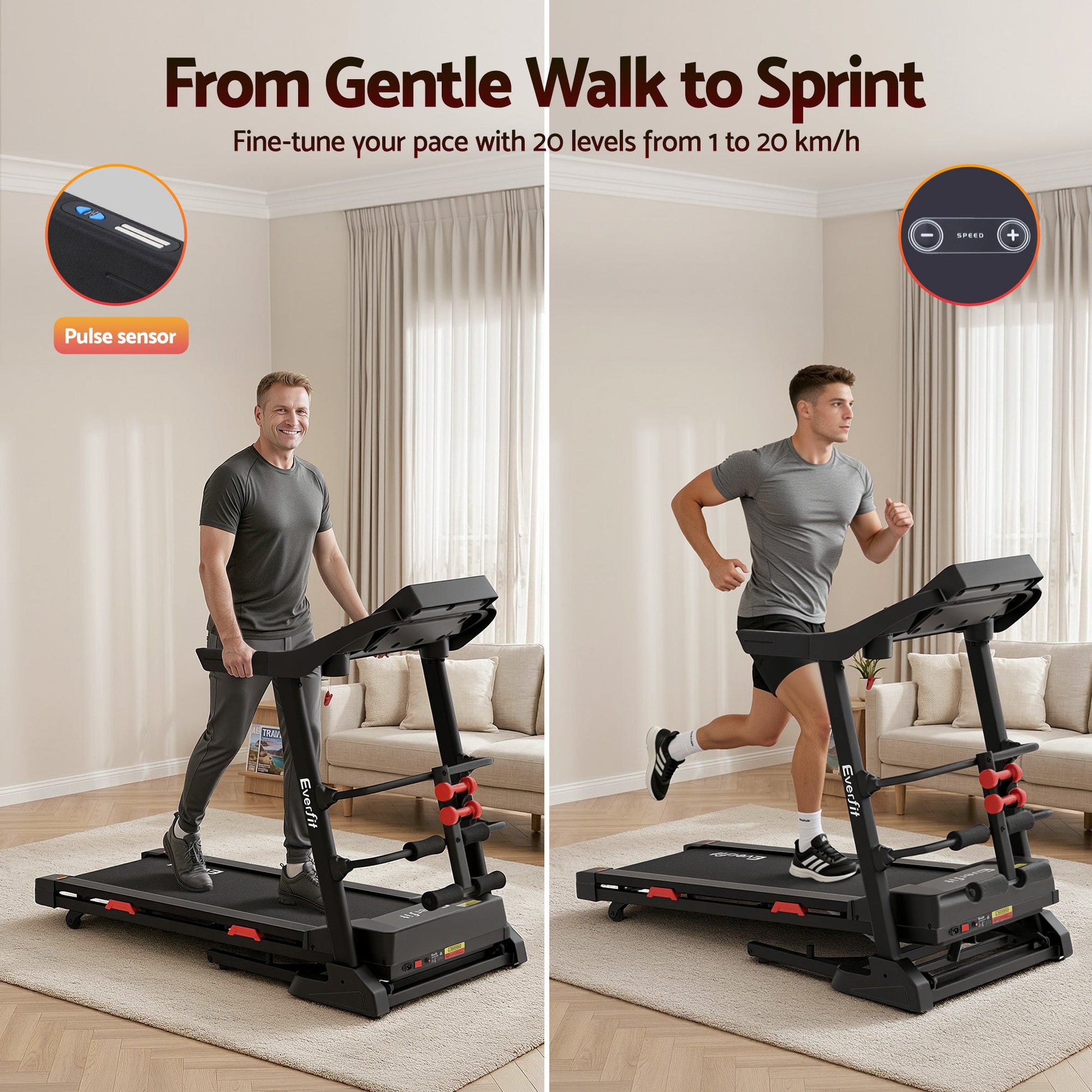 Everfit Treadmill Electric Home Gym Fitness Exercise Machine w/ Sit Up Bar 450mm.