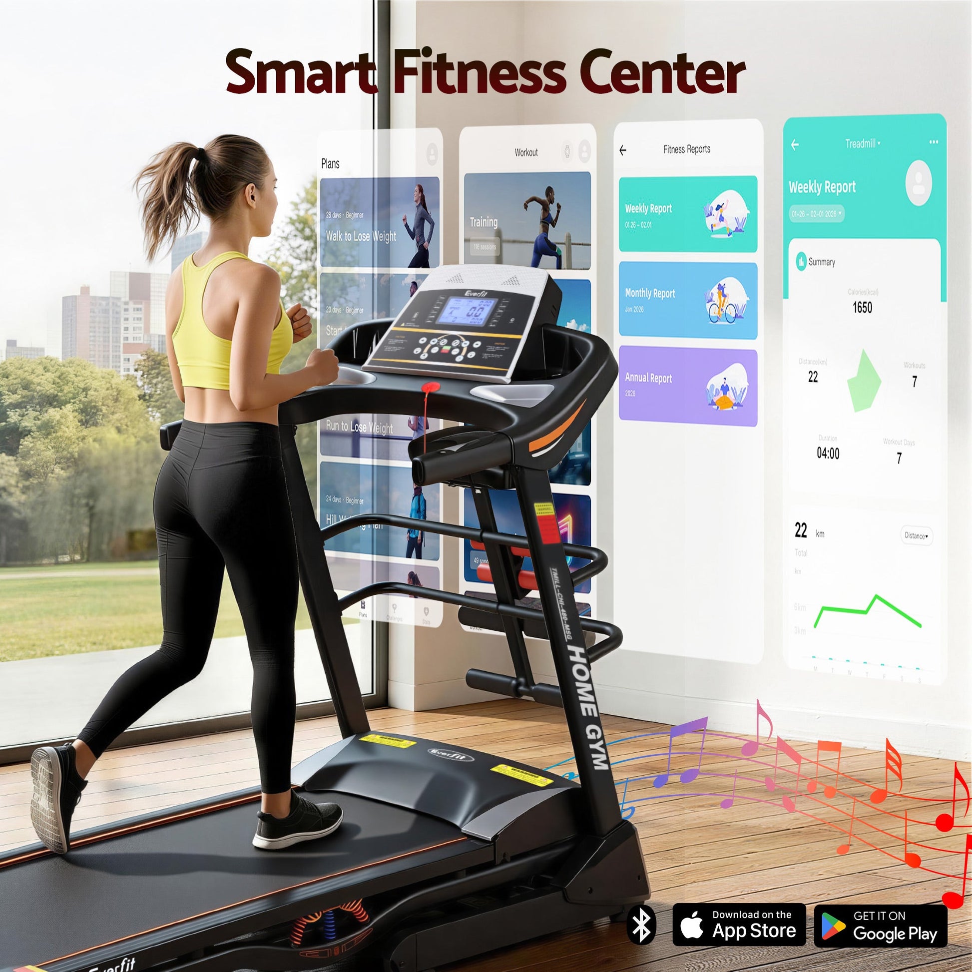 Everfit Treadmill Electric Home Gym Fitness Exercise Machine w/ Massager 480mm.